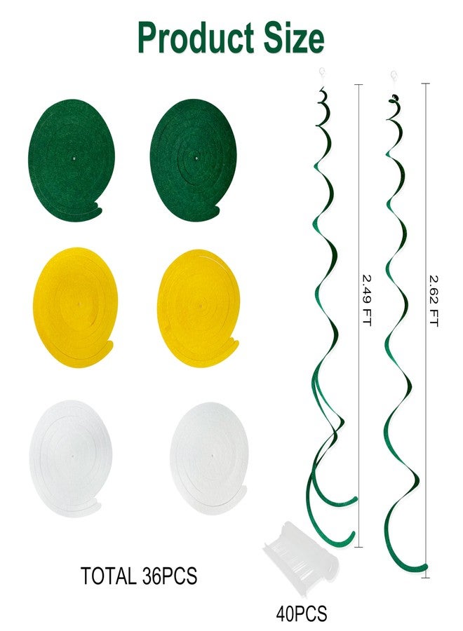 بينك بلوم 36 قطعة من زينة حلزونية معلقة باللون الأخضر والأصفر والأبيض، مصنوعة من اللباد، على شكل شرائط حلزونية، لتزيين الأسقف، وحفلات التخرج، وأعياد الميلاد، وحفلات الزفاف، والتقاعد، وحفلات استقبال المولود، وحفلات الربيع والصيف، وحفلات الحدائق. - Image 2